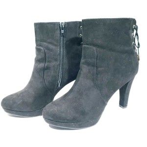 Metaphor Women's Black Faux Suede 4" Heels Side Zip Back Lace Ankle Boots Sz 11